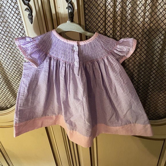 3 months Southern Smocked Company purple/pink smocked gingham bunny dress - Picture 4 of 10